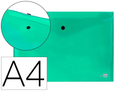 Pochette enveloppe liderpapel polypropylène 180 microns a5 210x148mm 50f fermeture bouton résistant transparent vert
