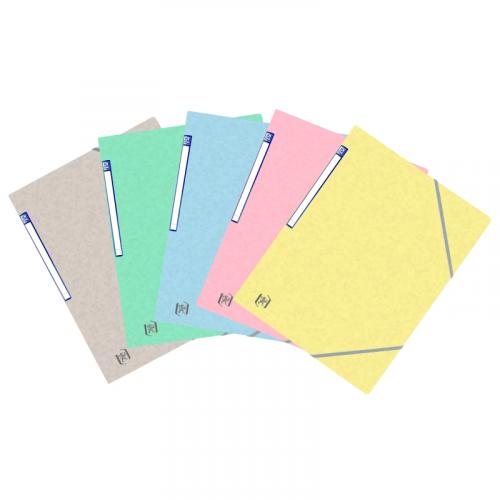 Chemise oxford top file+ carte lustree a4 210x297mm 3 rabats à elastique etiquette dos coloris assortis pastel paquet de 5