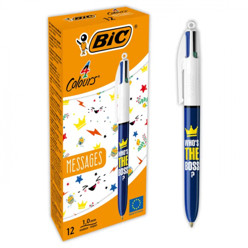 BIC 4 Couleurs - Stylos-Bille Rétractables - Pointe Moyenne (1 mm) - « Who’s The Boss »