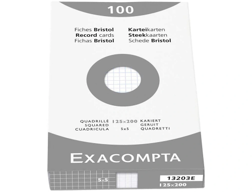 Exacompta - Etui de 100 fiches Bristol - 125x200 mm - Petits carreaux (5x5) - Non perforées - Blanc