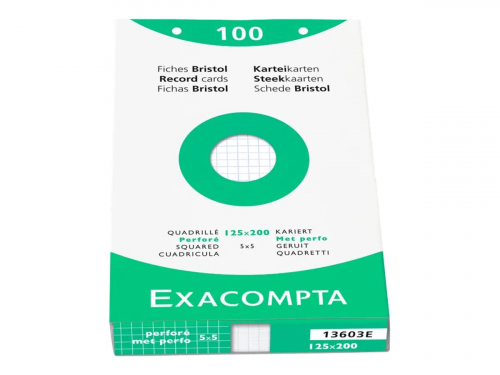 Exacompta - Etui de 100 fiches Bristol - 125x200 mm - Petits carreaux (5x5) - Perforées - Blanc