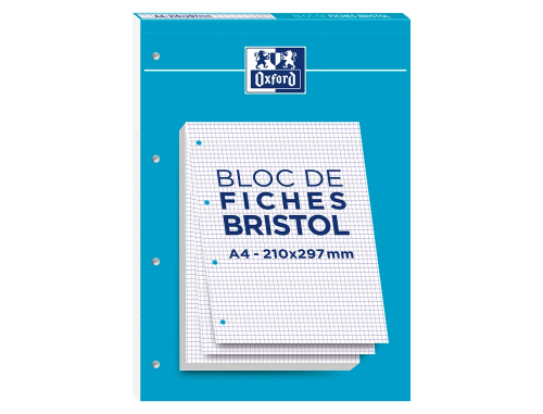 Oxford - Bloc de 30 fiches Bristol - A4 (210x297 mm) - Petits carreaux (5x5) - Perforées - Blanc