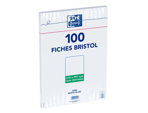 Oxford - Etui de 100 fiches Bristol - A4 (210x297mm) - Unies - Non perforées - Blanc
